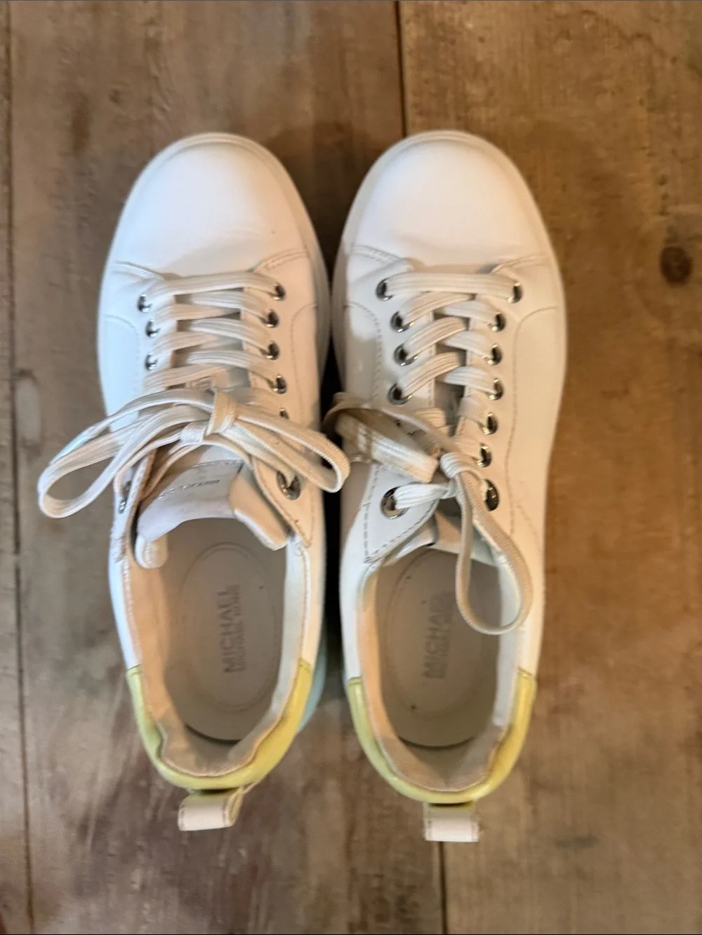Michael Kors White Platform Sneakers with Pale Yellow Heel
